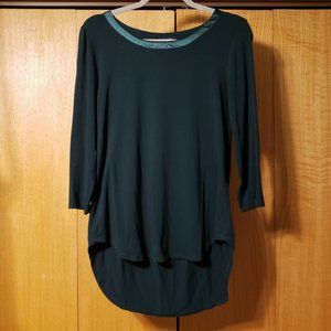 Forest Green Satin Trim Long Sleeve Blouse